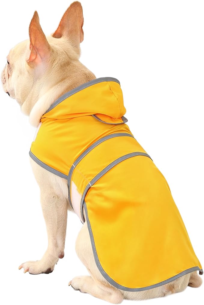 Dog Raincoat for Medium Dogs Waterproof Jacket Hooded Rain Coats with Reflective Strips Leash Hole & Poncho Adjustable Fit (Yellow,M)