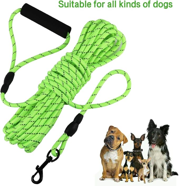 Vivifying Floating Long Dog Leash, 32ft Dog Training Leash for Swimming and Lake, Reflective Long Rope Lead with Soft Handle for Outside, Yard, Camping, Hiking and Beach (Green)