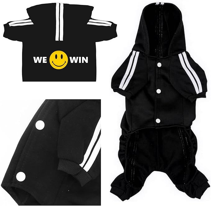 Weowin Pet Outfit - Cute Dog Hoodie Tracksuit Sweater Winter Clothes Pajamas Jumpsuit 4-Legs Black for Puppy Small Medium Large Dogs Girl or Boy (X-Large)