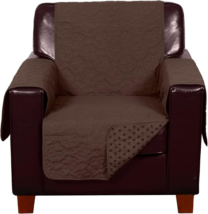 Furhaven Waterproof & Non-Slip Chair Cover Protector for Dogs, Cats, & Children - Quilted Paw Print Living Room Furniture Cover - Espresso, Chair