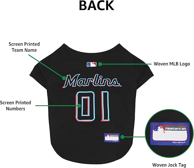 Official MLB Miami Marlins Pet Jersey for Dogs & Cats, Size X-Large - Stylish Baseball Jersey for Your Furry Fan- Show Off Team Spirit with The Perfect Fan Apparel Gear for Pet, Dog & Cat