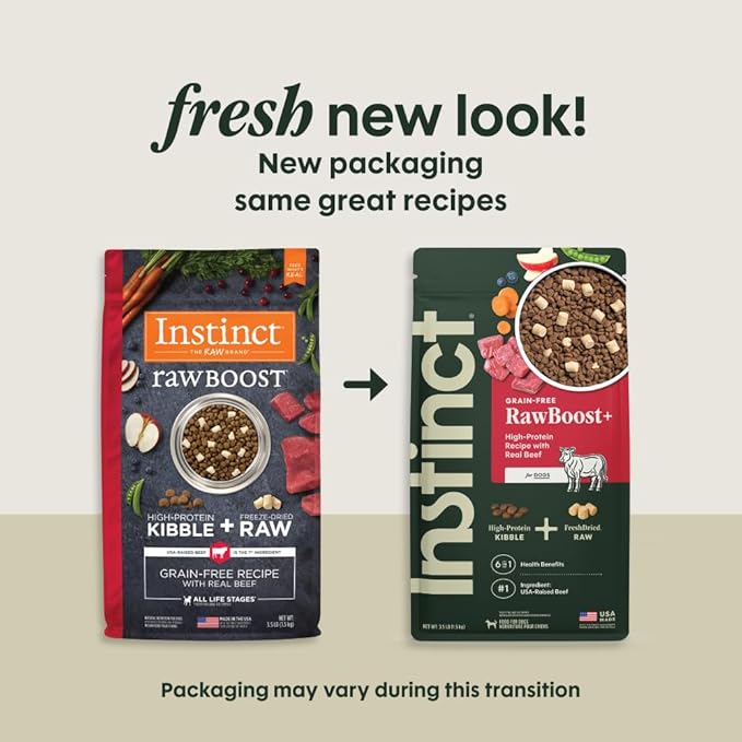 Instinct RawBoost, Natural Dry Dog Food with FreshDried Raw, High Protein, Grain-Free Recipe - Real Beef, 3.5 lb. Bag