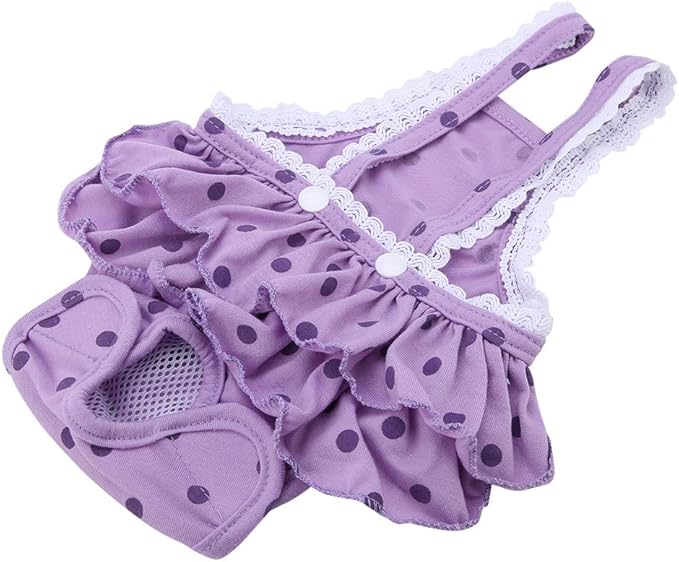 Cotton Breathable Sweet Dots Pet Suspender Pants Sanitary Menstrual Underwear for Dogs Puppies Soft Comfortable Adjustable Straps Pink Purple S M L XL XXL (XXL)
