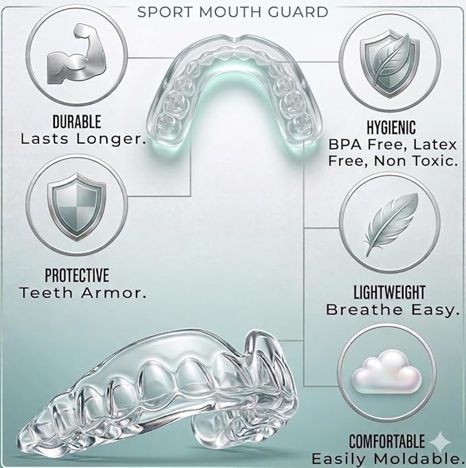 Professional Sport Mouth Guards- 2 Pack - No BPA - Safe Clear Color - No Color Additive - Athletic Teeth Mouth Guards - Fit Any Mouth Size - Custom Fit - Free Carrying case Included