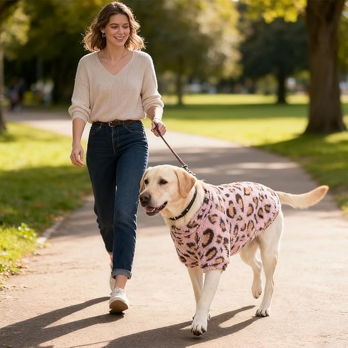 GreenJoy Leopard Print Dog Sweater – Stretchy Fleece Dog Turtleneck Sweatshirt for Puppies & Cats, Soft & Warm Pet Winter Clothes for Small, Medium & Large Dogs (Pink, Small)