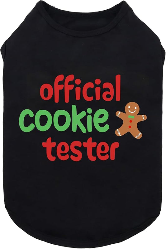 Fitwarm Official Cookie Tester Funny Dog Shirt, Christmas Dog Clothes for Small Dogs Boy Girl, Holiday Doggy Tshirt, Pet Outfit, Gingerbread, Black, Red, Green, Medium