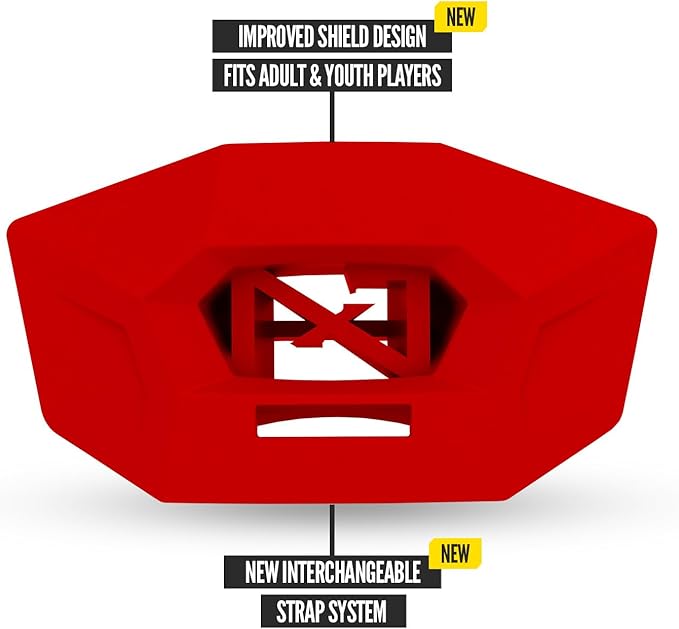 Nxtrnd One Pro Football Mouth Guard, Interchangeable Strap, Fits Adult & Youth (Red)