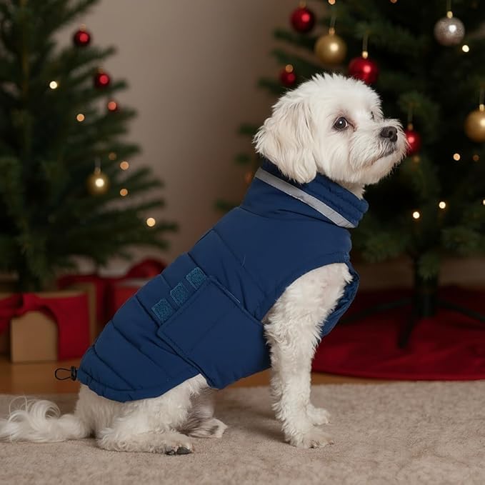 Mklhgty Waterproof Dog Coat for Medium Dogs, Warm Dog Winter Jacket, Reflective Windproof Turtleneck Dog Cold Weather Coats with Adjustable Hook & Loop - Blue - M