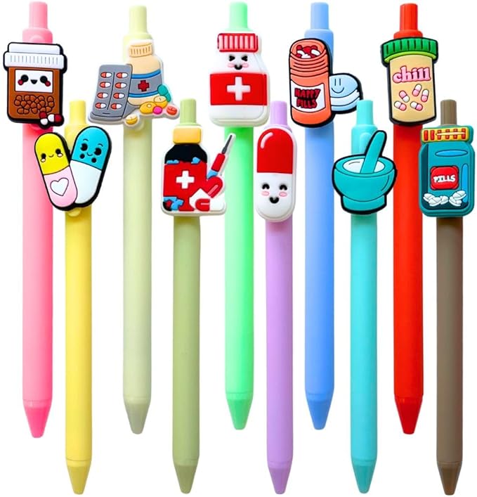 10PC Pharmacy Pens Cute Funny Pill Capsule Syringe Write Pharm Tech Technician Pen School College Office Supplies Accessories Bulk Appreciation Day Gift Set For Coworkers Women Pharmacist Workers