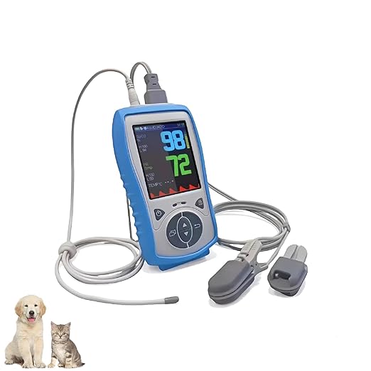 Vet Handheld Monitor with 2.8" LCD, Pet Vital Signs Monitor for SpO2 / Heart Rate/TEMP, Rechargeable Battery - Veterinary Use for Dogs, Cats, Horses etc.