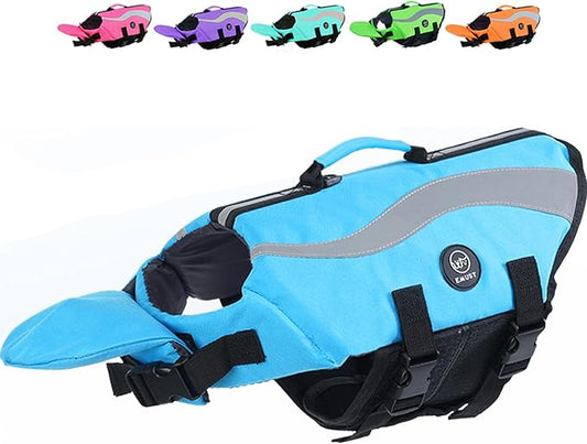 EMUST Dog Flotation Vest, Reflective Life Jacket for Small Dogs with Rescue Handle, Small Dog Vests Lifesaver for Swimming Boating Water with Front Neck Float, Blue,S