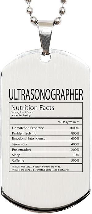 DesiDD Funny Ultrasonographer Gifts - Nutrition Facts Dog Tag Necklace for Sonographer Ultrasound Technologist Diagnostic Medical Men, Women - Silver Stainless Steel - Christmas, Birthday