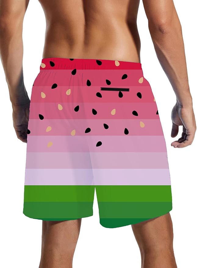 Mens Swim Trunks with Compression Liner Quick Dry Zipper Pocket Bathing