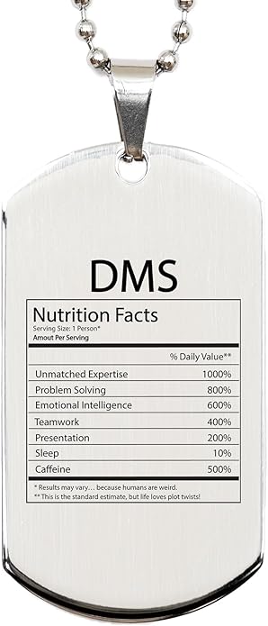 DesiDD Funny DMS Gifts - Nutrition Facts Dog Tag Necklace for Medical Sonographer Ultrasound Technician Diagnostic Medical Men, Women - Silver Stainless Steel - Christmas, Birthday