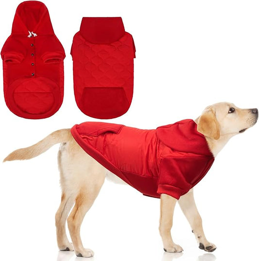 KOOLTAIL Warm Dog Winter Coat for Small Dogs, Waterproof Puppy Jacket with Leash Hole,Cold Weather Pet Vest for Winter, Soft Hoodie Sweater Sweatshirt Clothes Outfit for Puppy Cats Girls Boys Red L