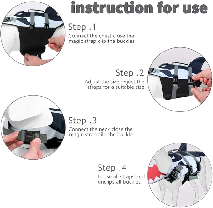 Dog Life Jacket Ripstop Pet Safety Floatation Vest Adjustable Dog Life Preserver Reflective Durable Rescue Handle Pet Lifesaver for Small Medium Large Dogs Swimming Beach Boating（Shark, S）