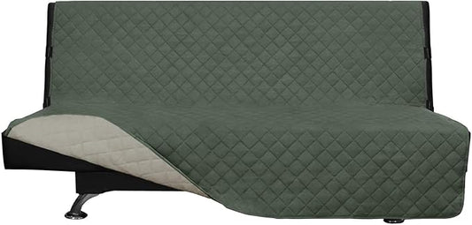 Easy-Going Futon Sofa Slipcover Reversible Sofa Cover Armless Futon Cover Furniture Protector Couch Cover Water Resistant Pets, Kids, Children, Dog, Cat (Futon, Greyish Green/Beige)