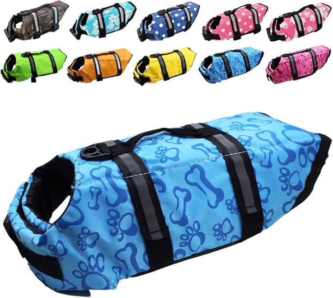 Dog Life Jacket Easy-Fit Adjustable Belt Pet Saver Swimming Safety Swimsuit Preserver with Reflective Stripes for Doggie (S, Blue)
