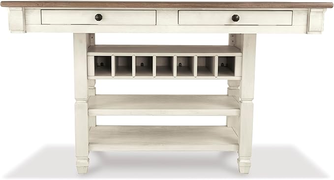 Signature Design by Ashley Bolanburg Rectangular Counter Dining Room Table, 4 Drawers, Seats 6, Storage Rack, Wood, 60" W x 40" D x 36" H, White & Brown