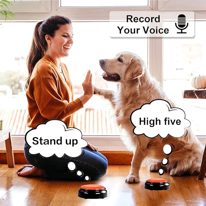 Record Talking Button Easy Button Recording Voice Button Funny OfficeToys Multifunctional Dog Buttons Talk for Communication-Classroom-Friendly Recordable Sound Buttons Buzzer Button（Black+Red