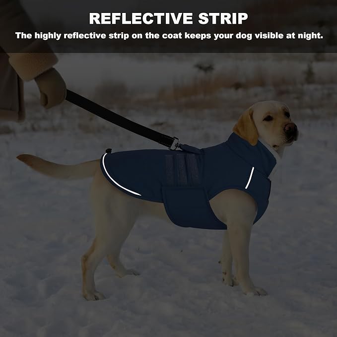 Mklhgty Extra Warm Dog Coat, Waterproof Dog Winter Jacket with Leash Portal, Fleece Reflective Pet Snow Vest for Small Medium Large Dogs - Blue - XL