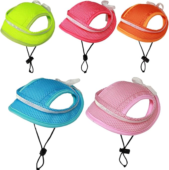 Round Brim Princess Hat Visor Hat Pet Dog Mesh Porous Sun Hat with Ear Holes for Small, Extra Small Dog Teddy, Pug, Chihuahua, Shih Tzu, Yorkshire Terriers, Papillon Pink with bowknit L
