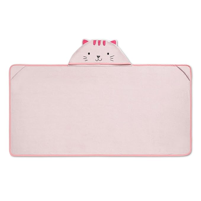 Delta Children Kids Hooded Bath Towel with Pockets - Super Soft and Absorbent- Great Gift for Boys and Girls, Pink Cat