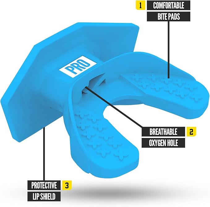 Nxtrnd One Pro Football Mouth Guard, Interchangeable Strap, Fits Adult & Youth (Neon Blue)
