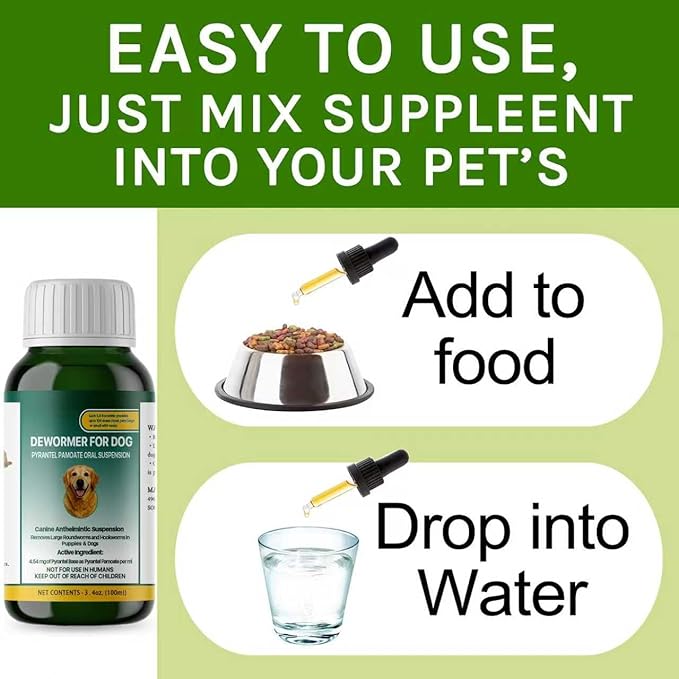 Liquid Dog & Puppy Dewormer for All Wormers, Pyrantel Pamoate, Roundworms & Hookworms 3.5oz, 100ml