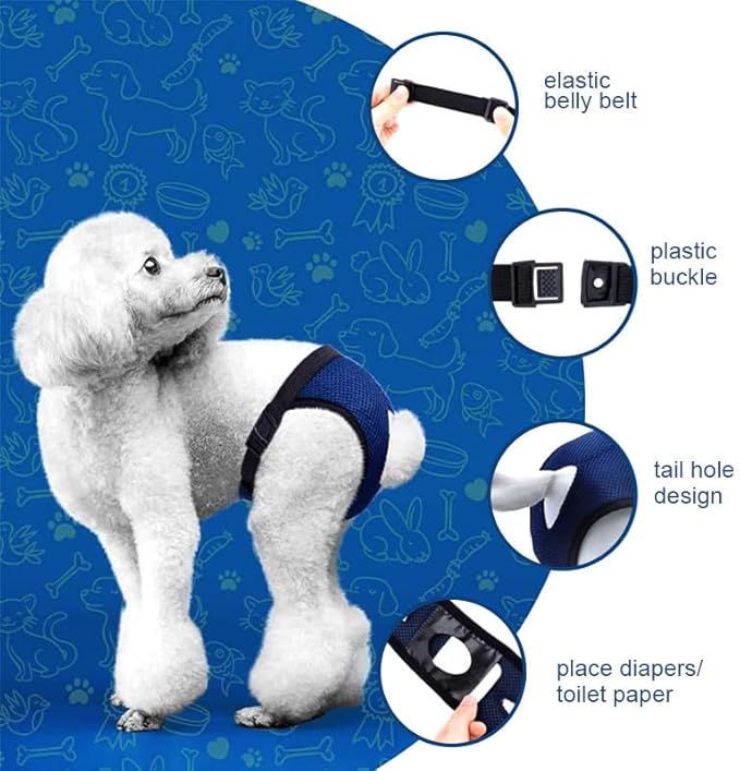 Wokyo 3Pack Dog Pants, Reusable Breathable Mesh Female Dog Diapers, Sanitary Pads, Adjustable Sanitary Briefs, Protective Trousers, Underwear for Female Dog in Heat