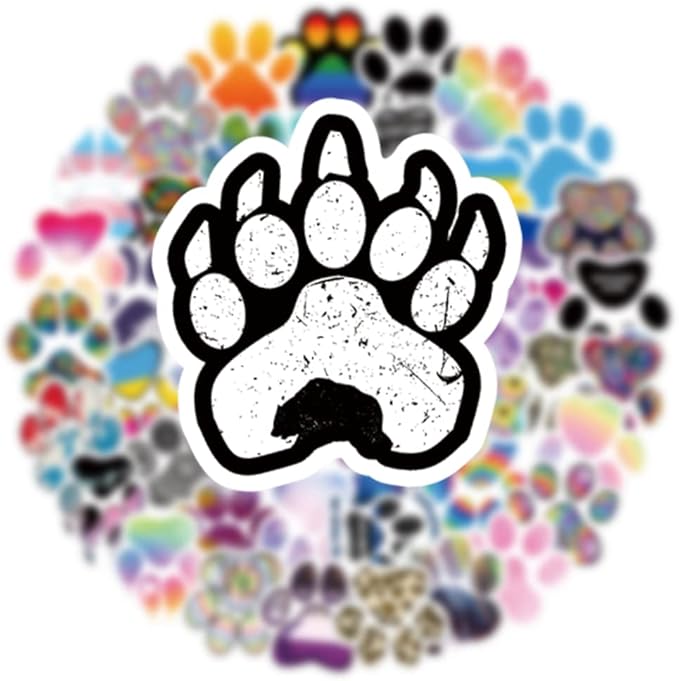 Paw Print Stickers 53pcs Cat Dog Animals Pack | Cool Colorful Deacls Graffiti for Water Bottle Skateboard Luggage Laptop Computer Phone