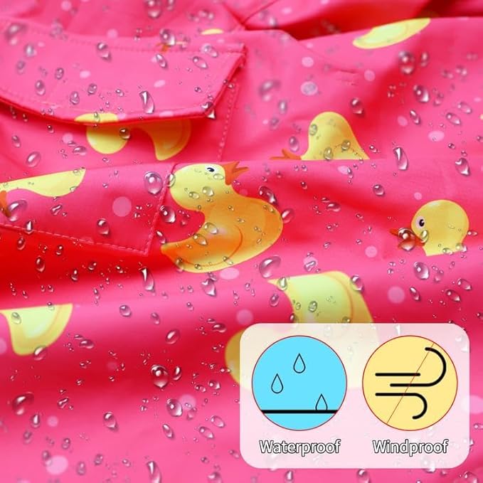 DELIFUR Large Dog Raincoat- Waterproof Dog Rain Poncho Adjustable Double Layer Rain Jacket with Hood for Medium Large Dogs Designed with Leash Hole Reflective Strip and Ducks (Pink Duck, XXX-Large)