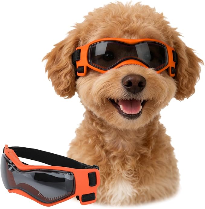 LESYPET Small Dog Sunglasses Dog Goggles UV Wind Dust Protection Pet Sunglasses Eye Protection for Outdoor Walking Riding, Orange S