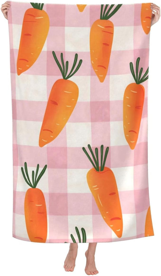 Carrot Pattern Beach Towel 31inx51in, Farm Sand-Free Microfiber Bath Towel Ultra Soft Quick Dry Pool Towel Absorbent Towel Lightweight Towel for Swimming Bathroom Decor
