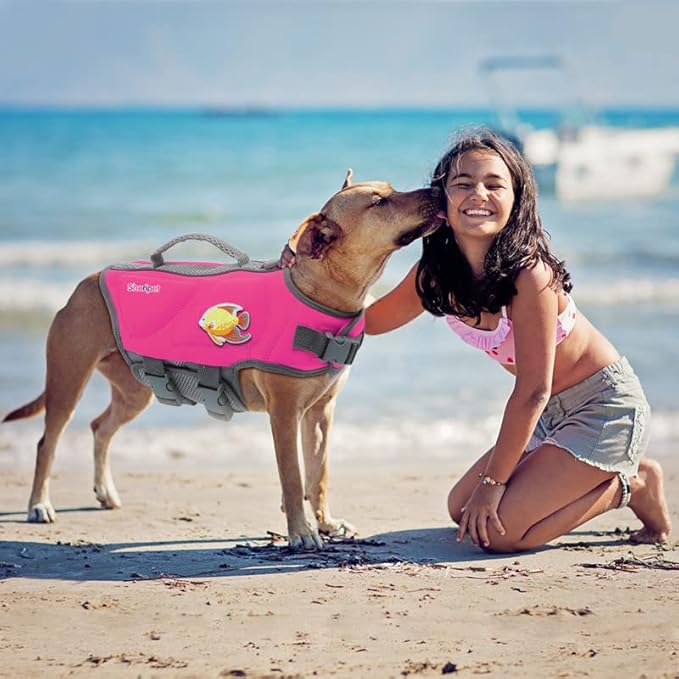 Dog Life Jacket, Good Visibility Dog Life Vest for Swimming with Reflective Stripes and Rescue Handle, Flotation Vest Suit for Small Medium and Large Dogs, Medium