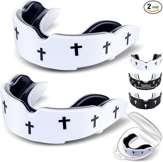 Yaomiao 2 Pcs Cross Mouth Guards Christian Teeth Armor Sport Game Guard & Case Religious Mouth Guard Football Basketball Baseball Wrestling Lacrosse Rugby Boxing Taekwondo