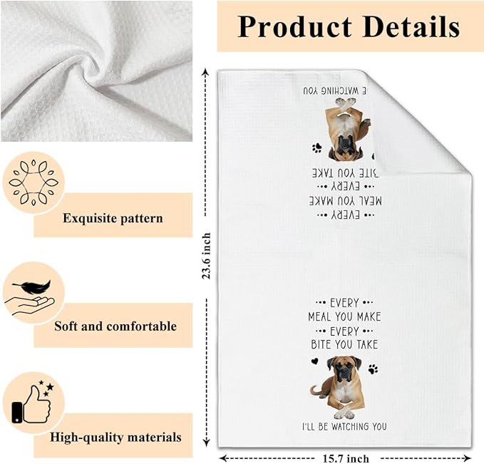 Funny Boxer Dog Dish Towels for Kitchen Sets of 2, Gifts for Boxer Dog Lover, Drying Cloth Tea Towel Hand Towels for Cooking Baking Bathroom Decor, 16 x 24 Inch -08