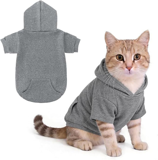 KOOLTAIL Dog Hoodie for Small Medium Dogs Cats, Soft and Warm Pet Sweater with Leash Hole and Pocket Boy Girl, Puppy Fall Winter Jacket Clothes, French Pitbull Cold Weather Coat Sweatshirt, Grey XS
