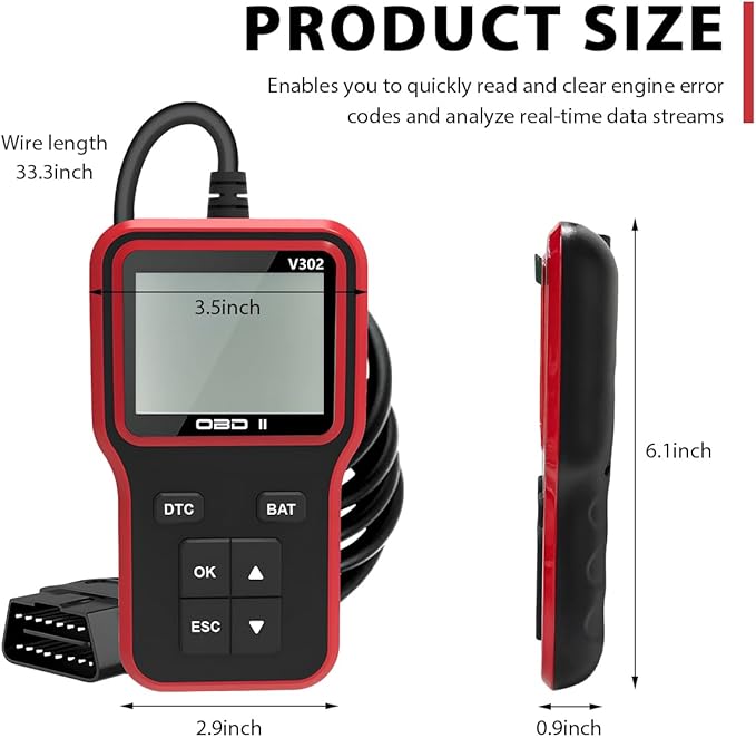 OBD2 Scanner with Battery Tester, Car Diagnostic Tool for Checking Engine Light & Clearing Error Codes, OBDII Code Reader Fault Diagnosis Scan Tool for Vehicles After 1996