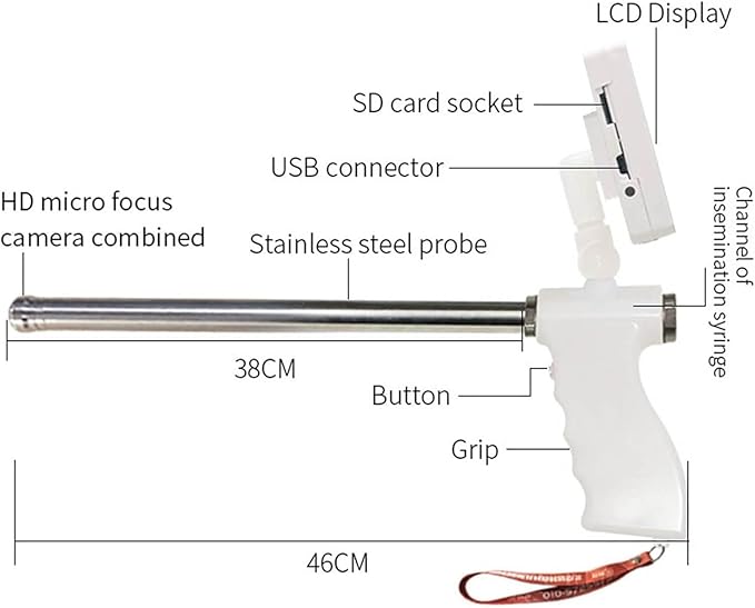 Dog Artificial Insemination Ai Gun, Adjustable Dog Insemination Kit, 360° Rotatable Screen, Photo-Video Recordable, with 20 Vas Deferens and 4 Locating Steel Needles, for Dogs