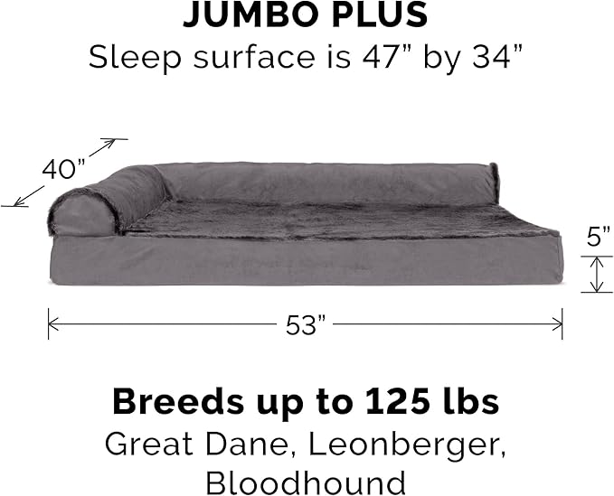 Furhaven Replacement Dog Bed Cover Plush & Velvet L Shaped Chaise, Machine Washable - Platinum Gray, Jumbo Plus (XX-Large)