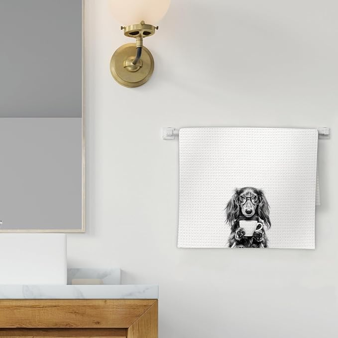 Long Haired Dachshund Gifts Coffee Kitchen Towels, Gifts for Dog Coffee Lovers Decorative Hand Tea Towel for Kitchen Home Bar, Funny Long Haired Dachshund Dog Owners CoffeeBar Decor(16x24In)