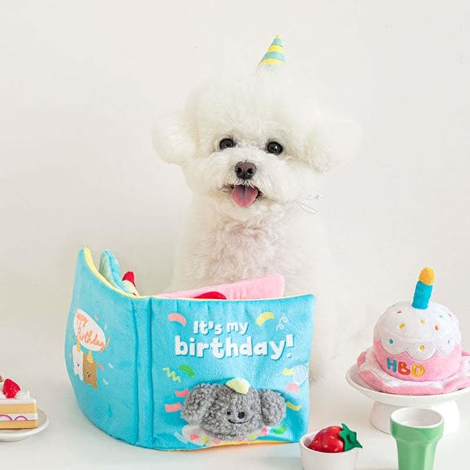 Dog Snuffle Plush Treat Dispensing Birthday for Dogs Interactive Stuffed Pet Chew Toy Reducing Boredom Preventing