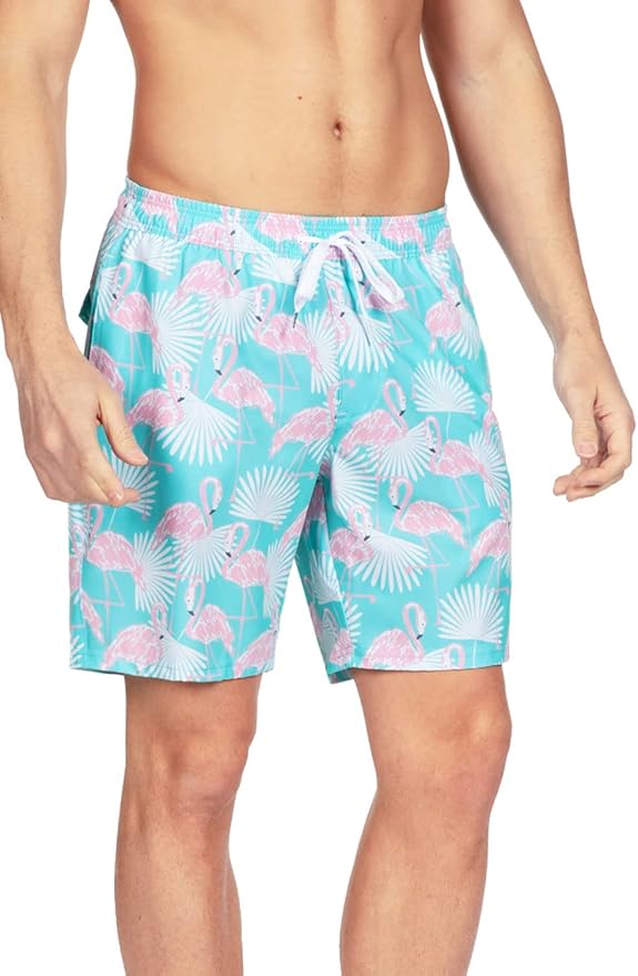 Tipsy Elves Men's Stretch Swim Trunks 7 Inch Inseam 4-Way Stretch with Mesh Liner - Quick-Dry Funny Swimwear Bathing Suit
