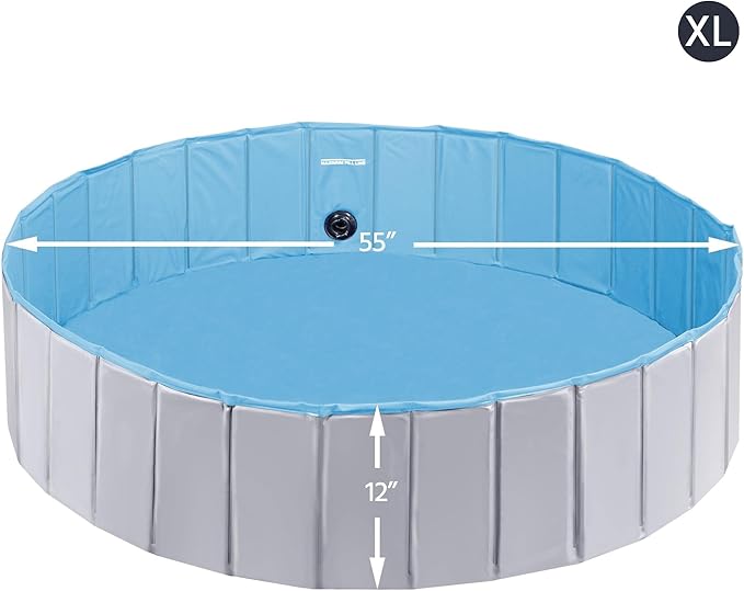 Yaheetech Foldable Hard Plastic Dog Pet Bath Swimming Pool Collapsible Dog Pet Pool Bathing Tub Pool for Pets Dogs & Cats Outdoor -55 x 11.8 inch, Grey