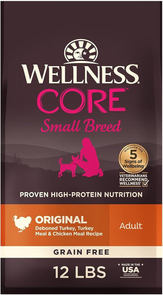 Wellness CORE Dry Dog Food, Small Breed, Grain-Free, High Protein, Natural, Original Turkey & Chicken Recipe, (12-Pound Bag)