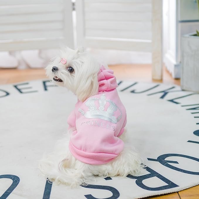 EXPAWLORER Princess Dog Hoodie-Soft Dog Sweater Calming Fleece Sweatshirt Cold Weather Pet Clothes,Pitbull Clothes Outfits,Coat Apparel for Puppy,Cat, Small Medium Large Dogs