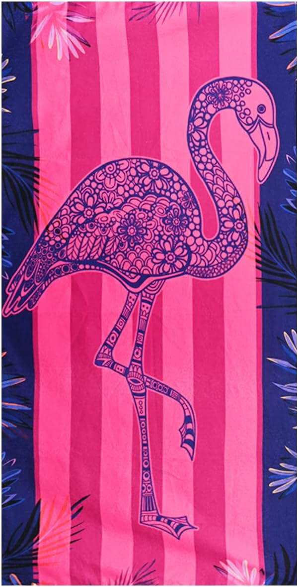 LIVILAN Pink Flamingo Beach Towel, 30" x 60" Soft Microfiber, Quick Dry, Sand Free, Lightweight and Thin, Perfect for Pool, Swim, Bath, Striped Design, Ideal Flamingo Gifts for Girls, Women, Adults