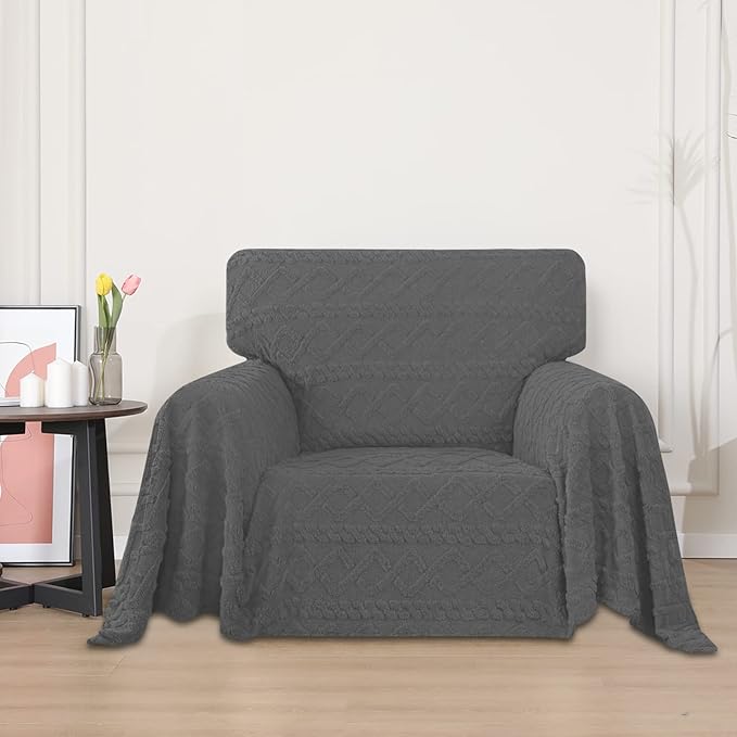 Easy-Going 80X102 inches Chair Sofa Cover, Jacquard Velvet Couch Slipcover for 1 Cushion Couch, L Shape Sectional Covers for Dogs, Washable Sofa Blanket, Furniture Protector for Pets, Grey