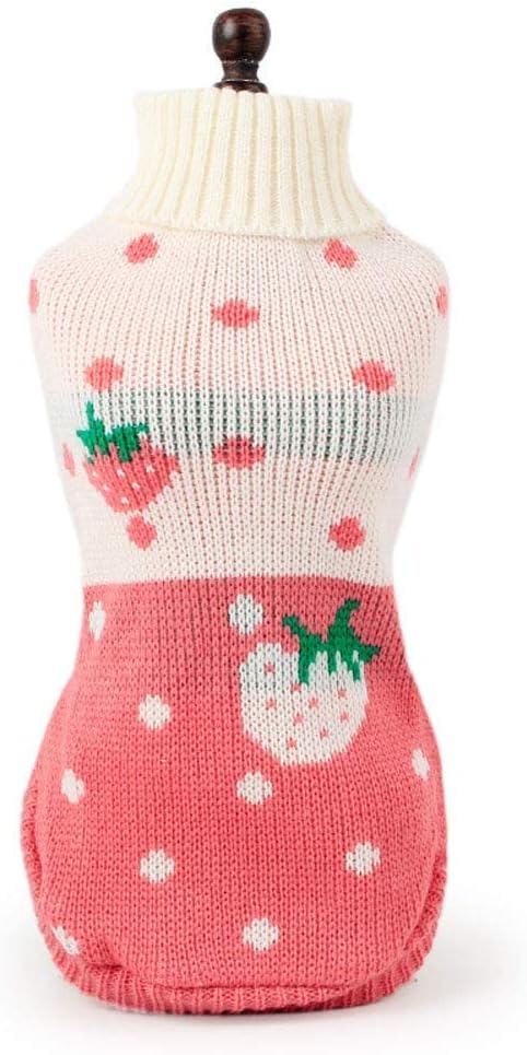 CHBORCHICEN Pet Dog Sweaters Classic Knitwear Turtleneck Winter Warm Puppy Clothing Cute Strawberry and Heart Doggie Sweater (Pink, XX-Small)